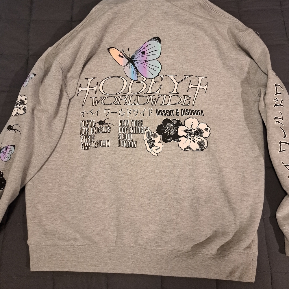 XL Obey Worldwide Dissent And Disorder Gray Hoodie